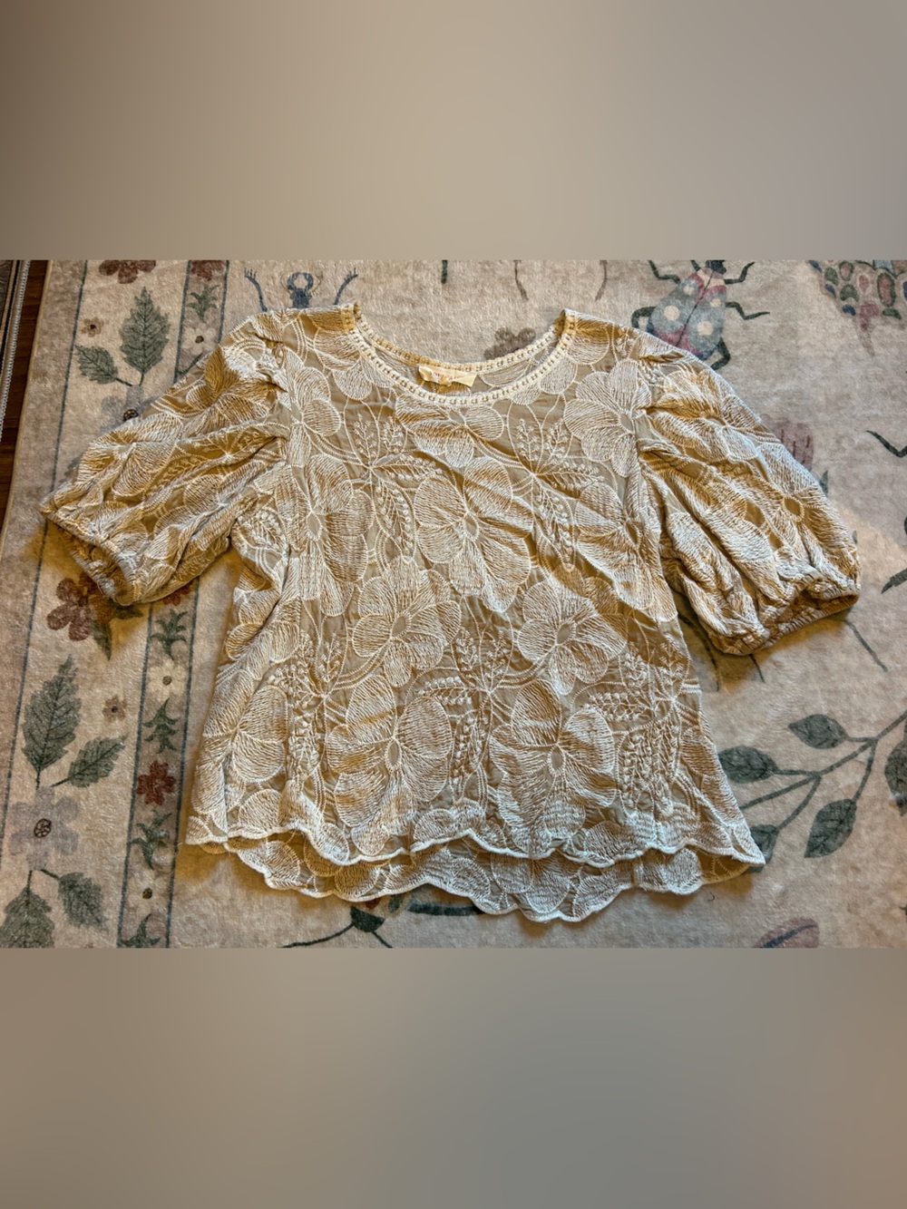 Solitaire Puff Sleeve Floral Embroidered Blouse